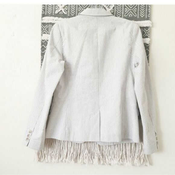 Gap Academy Grey V-necline Collar Stripe Seersucker Blazer Sz 2 - Picture 7 of 9